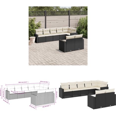8-tlg. Garten-Sofagarnitur mit Kissen Schwarz Poly Rattan - Gartensofas - Outdoor Möbel - Gartenmöbel Set - Rattan Sofa - Lounge Set - Home & Living (1/3)