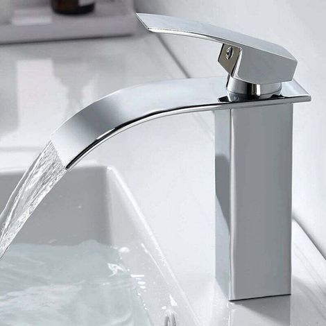 [NEVER USED]  Modern Waterfall Bathroom Faucet, Elegant Design Waterfall Sink Faucet, Brass Bathroom Mixer Tap, Hot and Cold Water Available, Chrome Waterfall Taps