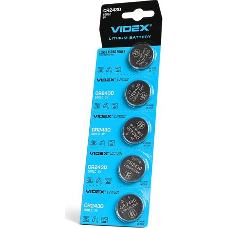 Juego de 5 pilas de botón de litio Videx 5011LC CR2430 de 3 V y 290 mAh, duraderas y potentes.