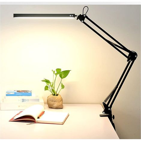 Lampe de bureau avec clip, 12W, lampe de bureau à bras oscillant de protection des yeux, gradation en continu, lampe architecturale moderne à températ (1/4)