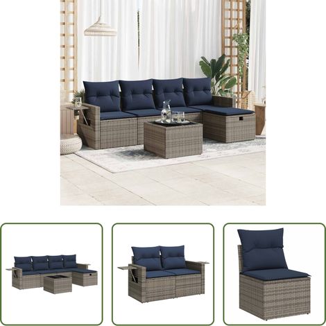 vidaXL Rattanmöbel - 6-tlg. Garten-Sofagarnitur mit Kissen Grau Poly Rattan (1/5)
