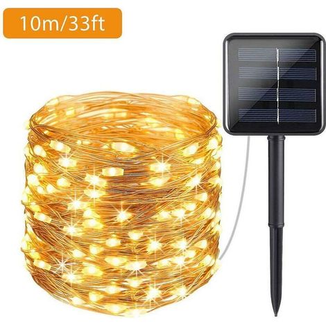 Guirlande Lumineuse Solaire - 100 LED Blanc Chaud - 10 Mètres - Étanche IP65 - Pour Jardin Terrasse Extérieur - 1 Pièce (1/5)