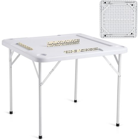 VEVOR Mahjong-Tisch, Domino-Tisch, Zusammenklappbarer Kartentisch für 4 Spieler mit 4 Getränkehaltern & 4 Chip-Fächern, Tragbarer Domino-Spieltisch mit 1 Satz Dominosteine für Mahjong-Poker-Puzzles (1/5)
