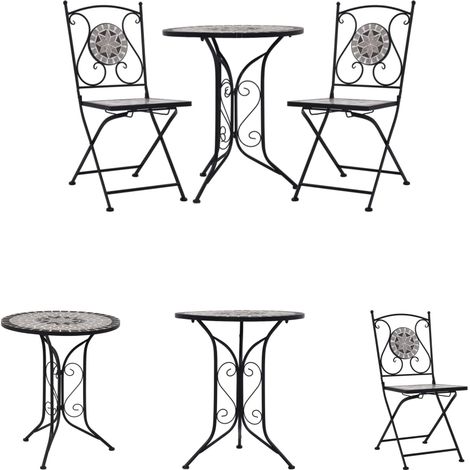 Bistro Tisch - vidaXL 3-tlg. Bistro-Set Mosaik Keramik Grau - Bistro Stuhl (1/5)