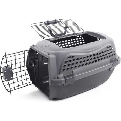 Caisse de transport pour chat M.PETS ECO GIRO - Cage en plastique - Taille M - Gris