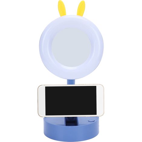 Miroir de maquillage LED portable de bureau, lampe miroir de maquillage à motif dessin animé pour enfants, bleu (1/5)