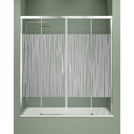 Mampara Bañera Frontal 2 Puertas - 2 Fijos Corredera Cristal Templado 6mm Antical Serigrafía Perfil Cromo Brillo 160 cm (Adaptable 154-159cm) (1/5)