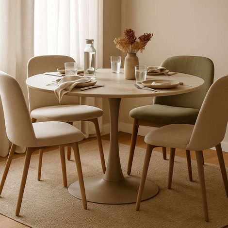 Fester Tisch Ceduna, 4 Plätze, Rundform, Gestellfarbe Creme, 120x120x86h cm Weiß Creme (1/5)