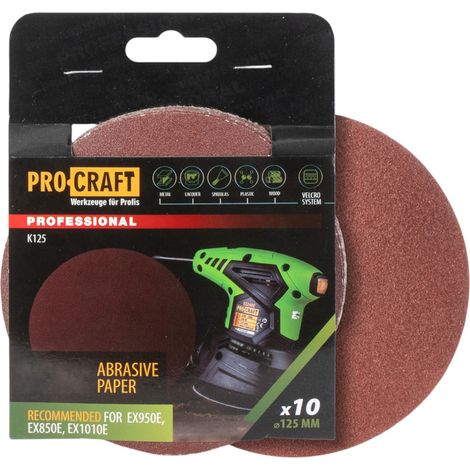 Papel de lija Procraft K125.240 con velcro, 125 mm, P240, 10 unidades, para lijadoras excéntricas (1/2)