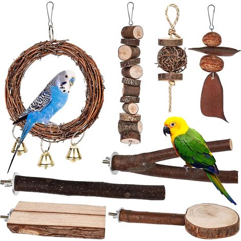Natural Bird Perches, 8 PCS Wooden Swing Toys for Parrots, Cockatiels, Conures, Aras (1/5)