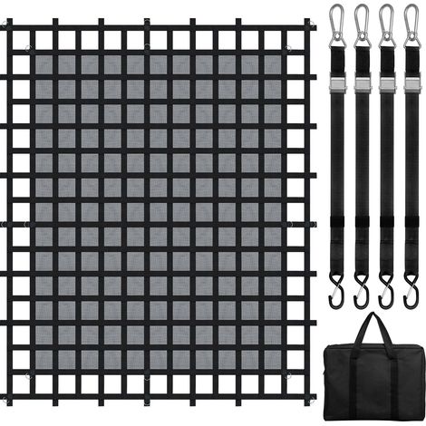 Filet d'arrimage pour benne de camion, 305 x 267 cm, robuste et résistant aux intempéries, 4 sangles réglables avec mousquetons et crochets en S, pour pickup, camion, Jeep, SUV et bateau (1/5)