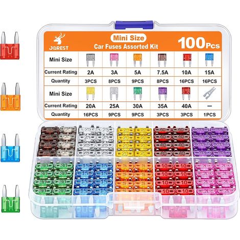 Car Fuses Set – 100pcs Mini Automotive Fuses + 1 Extractor, Mini Auto Fuses for Truck/RV/Truck/Motorcycle (2A 3A 5A 7.5A 10A 15A 20A 25A 30A 35A 40A) (1/5)