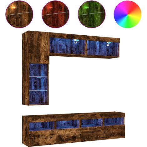 Maison Exclusive - 7-tlg. TV-Wohnwand mit LED-Leuchten Räuchereic (1/5)