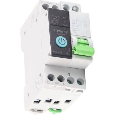 Intelligenter WLAN-Leistungsschalter mit Zähler, Fernbedienung und Zeitschaltuhr, 1P+N, 25 A, 230 V AC (1/5)