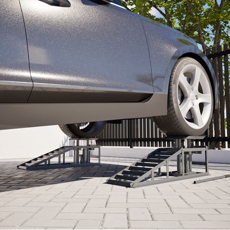 Rampe di sollevamento auto regolabile, set da 2, 2000 kg, acciaio grigio DESVIAE (1/5)