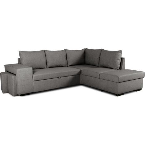 Canapé d'angle convertible réversible 4 places MITCHELL - Tissu Anthracite - L 247 x P 91 x H 205 cm - Coffre de rangement (1/5)