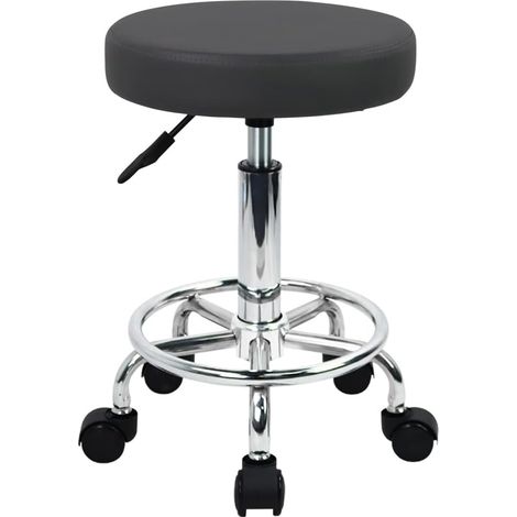 Tabouret Roulant PU Cuir Pivotant Réglage De La Hauteur Stool Lab Cuisine Massage Spa Tabourets Tabouret De Bureau Chaise sur Roues (Gris) (1/5)