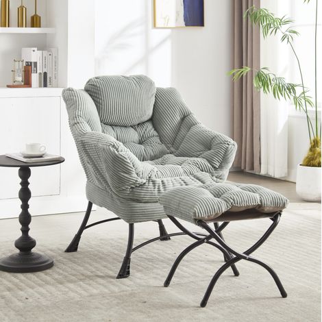 Fauteuil lounge avec repose-pieds 70x64x95 cm vert clair, poche latérale, acier et tissu MEUBLIV (1/5)