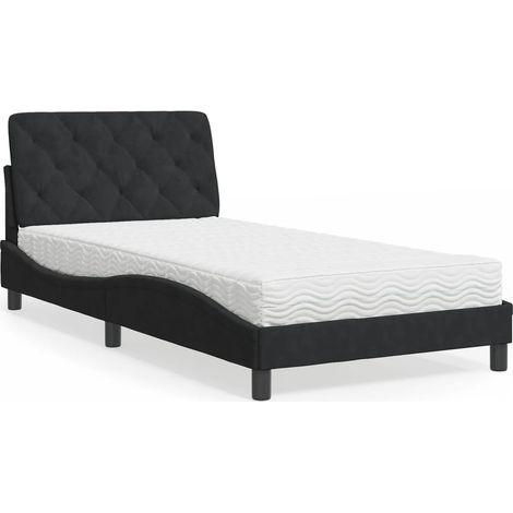 Bett mit Matratze Schwarz 100x200 cm Samt