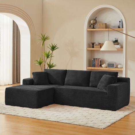 Canapé d'angle modulable 3 places, mousse à mémoire de forme, fauteuil lounge inclus, style nuage, gris, pour séjour, ensemble convertible (1/5)