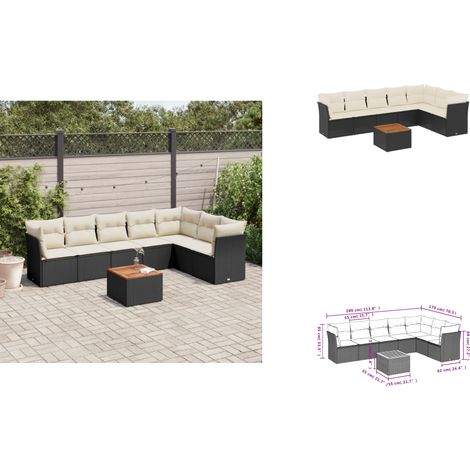 8-tlg. Garten-Sofagarnitur mit Kissen Schwarz Poly Rattan - Gartensortiment - Outdoor Möbel - Lounge Set - Gartenlounge - Rattan Gartenmöbel (1/3)
