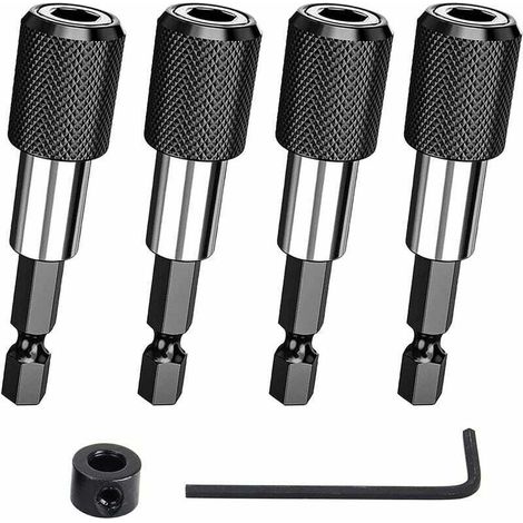 4 Pièces Porte Embout Magnetique,1/4 60mm Porte Embout Visseuse a choc,Hex Tige Porteembout de Tournevis Magnétique,Magnétique Extension de Vissage,Tournevis Rallonge Tige Hexagonal (1/5)