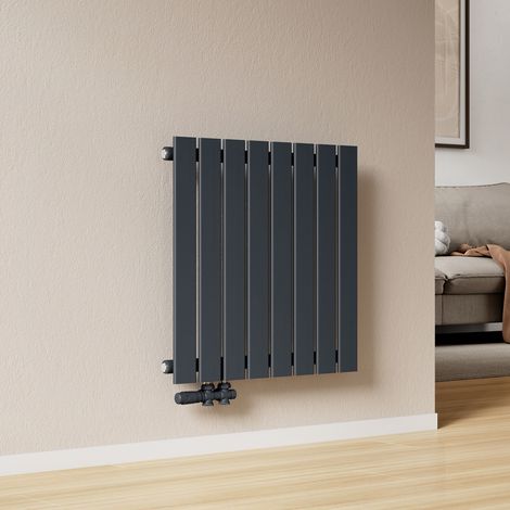 EMKE Heizkörper Flach Design Paneelheizkörper Unteranschluss links/rechts Horizontal, Einlagig, Anthrazit, 63x62 cm, 450 W Warmwasser Zentralheizung