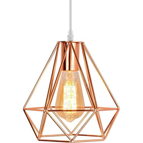 Suspension Luminaire Moderne, Lustre Plafonnier Industriel Lampe de Plafond Abat-Jour en Forme de Cage Métal Décoration d'éclairage pour Chambre Salon Salle à Manger, Or Rose (Nid 20CM) (1/5)