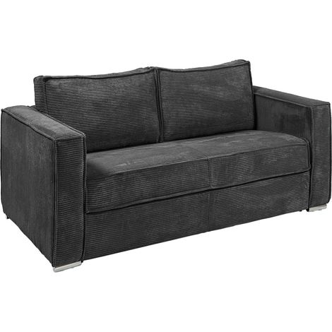 Divano letto 3 posti express in velluto a coste grigio antracite con seduta memory foam - Letto 140 cm - Materasso 14 cm - LORETO
