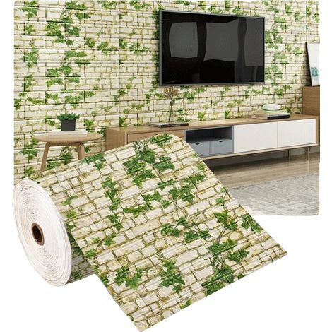 Papel pintado 3D, material impermeable, fácil aplicación, diseño de hoja de ratán, 70 cm x 10 m (1/2)