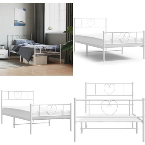 Giroletto con Testiera e Pediera Metallo Bianco 90x200 cm - Letto con testiera e pediera - Letto robusto