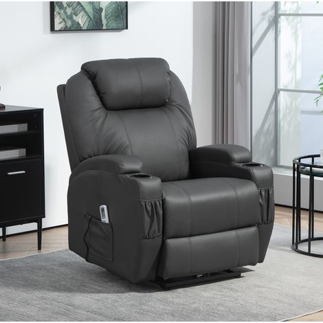 Sillón relax eléctrico masajeador reclinable con portavasos, gris oscuro (1/5)