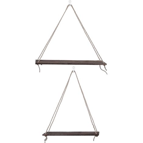 Lot de 2 étagères murales en bois et corde de chanvre pour pots de fleurs, style nordique, couleurs rétro. (1/5)