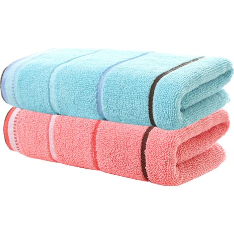 Ensemble de 2 serviettes de bain en coton (70 x 140 cm), très absorbantes et légères, rose et bleue. (1/4)