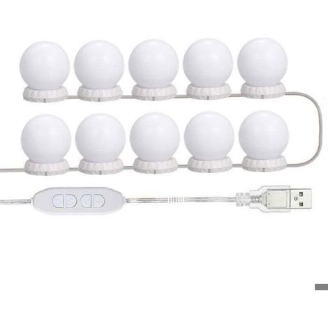 Kit d'éclairage LED pour miroir - 10 ampoules réglables - 10 niveaux de luminosité - 3 modes d'éclairage (1/4)