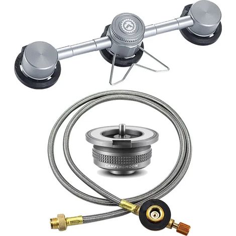 Adaptateur butane 3 en 1 en alliage d'aluminium, convertisseur pour cartouche de gaz et bouteille de butane, idéal pour le camping, la randonnée et les réchauds portables. (1/5)
