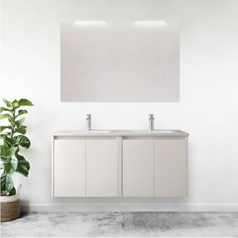 Mueble de baño suspendido en madera blanca brillo de 120 cm con cuatro puertas y lavabo incorporado - Nova - Standard (1/5)