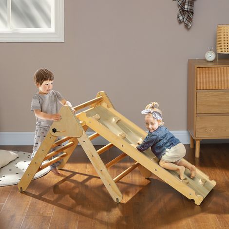 Ensemble d’escalade en bois pour enfants avec échelle triangulaire et rampe à deux faces - pour les enfants de 18 à 48 mois - Moderne