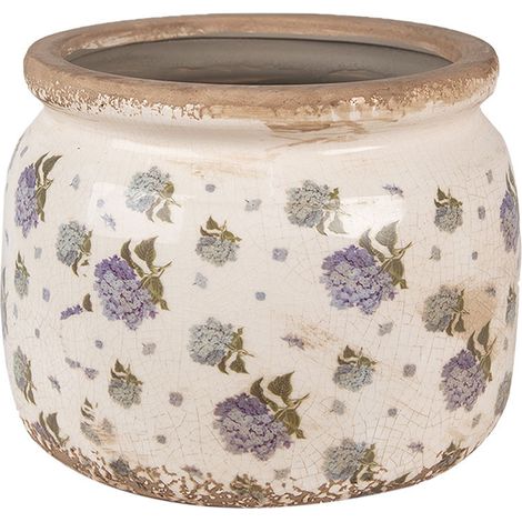 Pot de fleurs intérieur céramique beige bleu 15x20x20cm