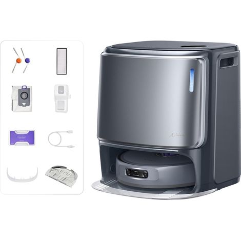Robot Aspirateur Laveur, Nettoyage Adaptatif IA  18 000 Pa, Serpillière Angle Extensible, Anti-enchevêtrement Auto-nettoyage 75℃, Auto-vidange 120 Jours, Station Tout-en-Un