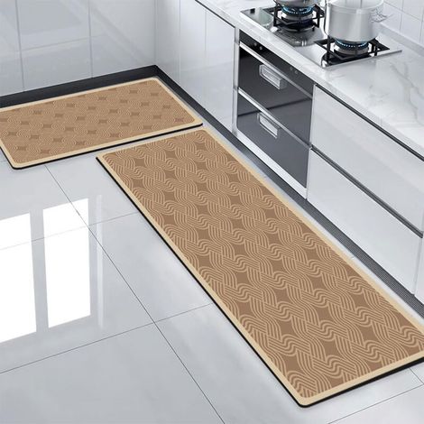 Long Kitchen Mat, Non-Slip Diatomite Kitchen Mat, Absorbent Kitchen Mat in Front of Sink, Washable Bath Mat, Dish Mat, Shower Mat (Khaki, 50x160cm) (1/5)