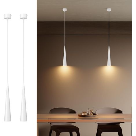 2 pièces Lustre, Aluminium, Blanc, 30 cm, Câble 100 cm, Ampoule GU10, Salon Salle à Manger