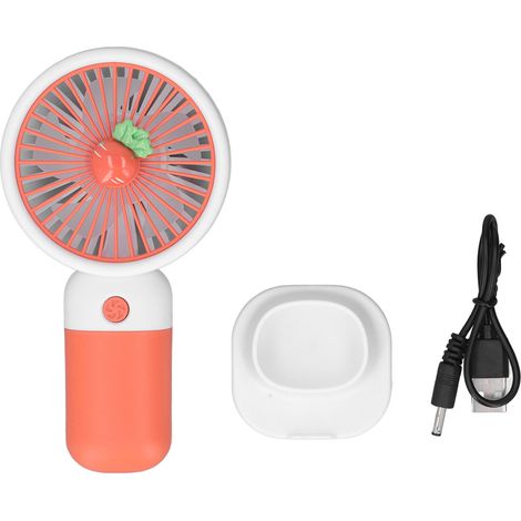 Mini ventilateur portable en forme de carotte orange, rechargeable USB, pour trajets et voyages, design fruité mignon, poche pratique. (1/5)