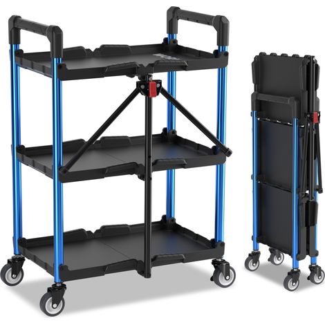 Workpro – Chariot pliable à 3 niveaux – Structure en aluminium – 4 roulettes flexibles avec freins – Capacité 31,8 kg par étagère – Pour atelier et événements