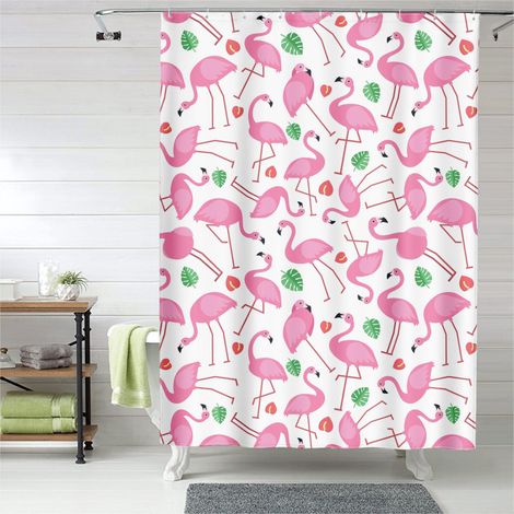 Rideau de douche flamant rose design artistique, tissu imperméable, 180x180 cm (1/5)