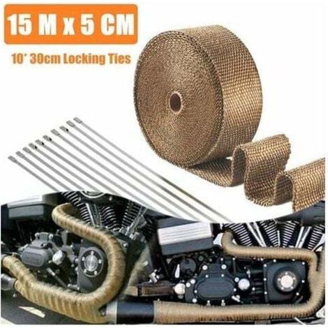 15M Ruban Isolant Thermique en Titanium Magma Ruban Échappement Bande Isolant Thermique Collecteur Echappement Moto + 10 Collier Serrage (Titanium) (1/4)