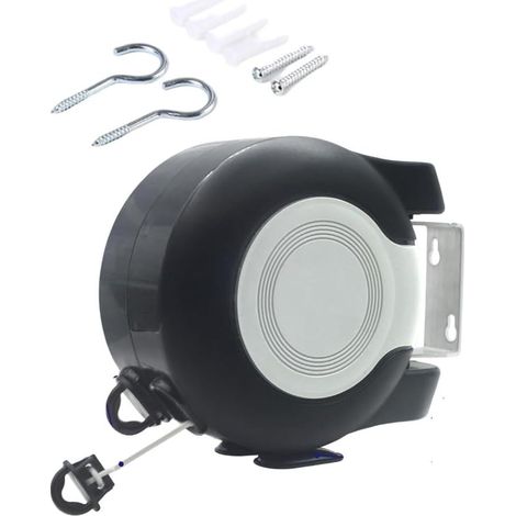 Corde à linge rétractable – 13 m double ligne – support pivotant mural – pour balcon et salle de bain – installation facile – Noir (1/5)
