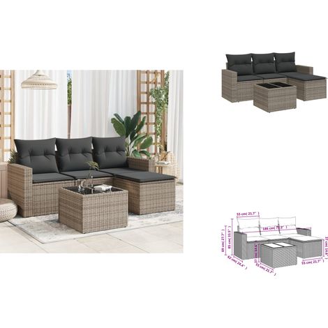 Salon de jardin 5 pcs avec coussins gris résine tressée - Ensemble Salon De Jardin - Meuble De Jardin - Canapé D'extérieur - Résine Tressée - Rotin Synthétique (1/3)