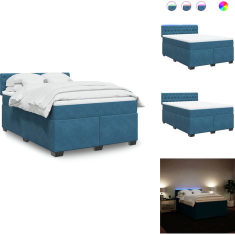 Sommier à lattes de lit et matelas bleu 160x200 cm velours - Lit Plateforme - Lit Design - Lit Moderne - Lit Double - Matelas À Ressorts Ensachés (1/5)
