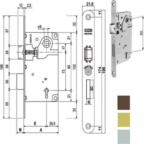 Serratura Inf.Legno Centro E50 Ottonata 1001 Agb